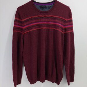 Ted Baker Men's US/XL Ted 5 Burgundy Crew Neck Sweater Jumper Merino Wool